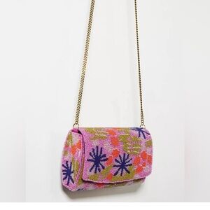 Anthropologie Pink Flower Beaded Purse Handbag